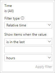 Screenshot showing a filter card with Relative time selected as the Filter type.