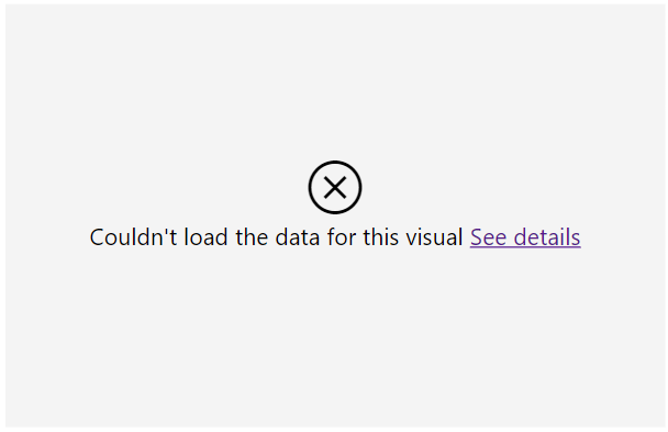 Screenshot of visual with validations disabled failing to load because the fields aren't hierarchically related. The error message says 'couldn't load the data for this visual'.
