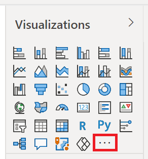 Screenshot of the Power BI Visualizations Pane, which shows the ellipses icon is highlighted.