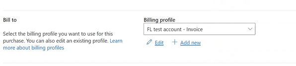 Screenshot of billing profile with Invoice selected.