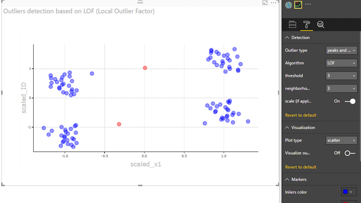 Screenshot shows Outliers detection.