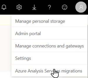 Screenshot shown Manage Azure AS migrations in settings menu.