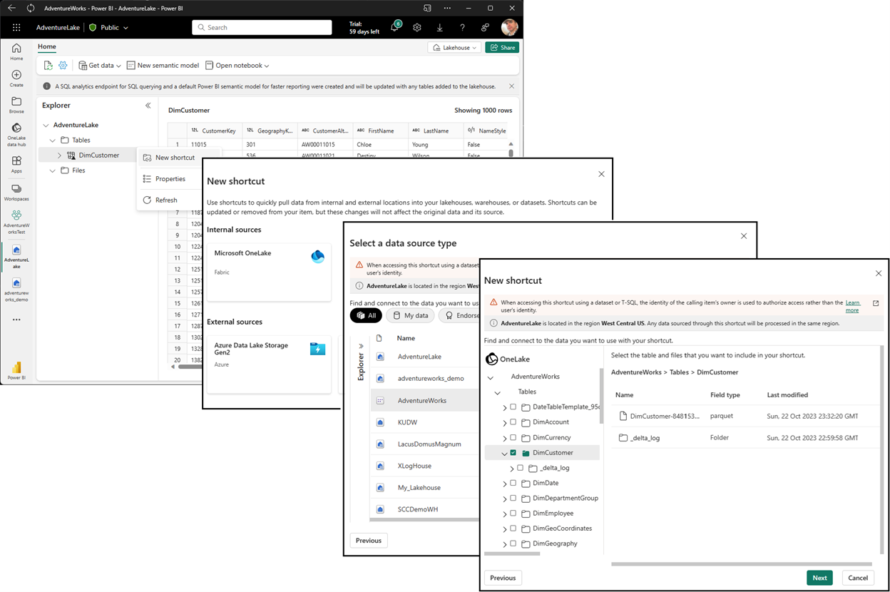 OneLake shortcuts in Explorer