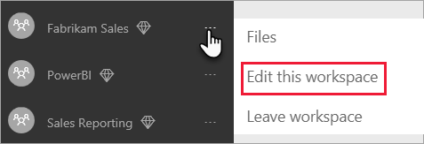 Screenshot of the Edit this workspace context menu.