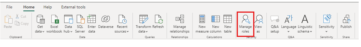 Screenshot of the Manage roles button in the Desktop ribbon.