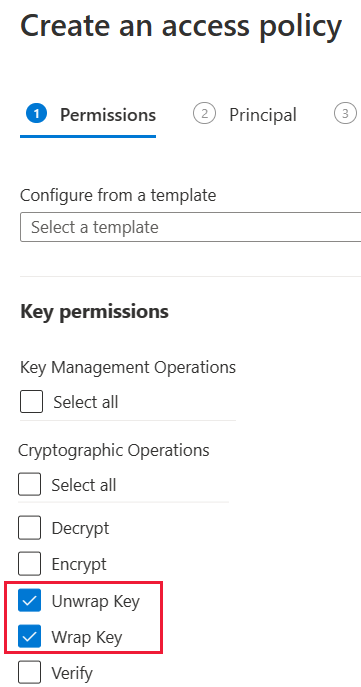 Screenshot of the permission screen to create a new access policy.