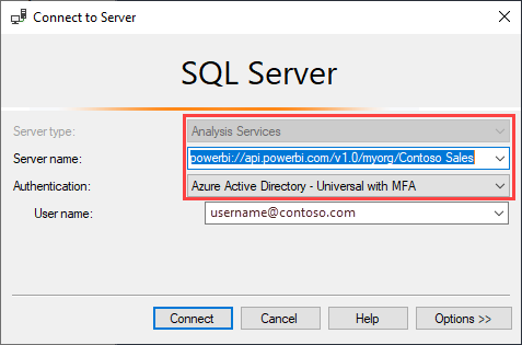 Connect to server in SSMS