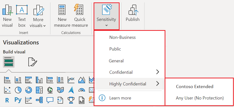 Screenshot that shows how to set the sensitivity label for a file in Power BI Desktop.
