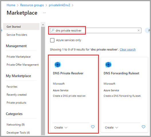 Screenshot of Azure DNS Private Resolver in the Azure Marketplace.