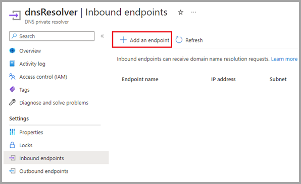 Screenshot of where to add inbound endpoints.