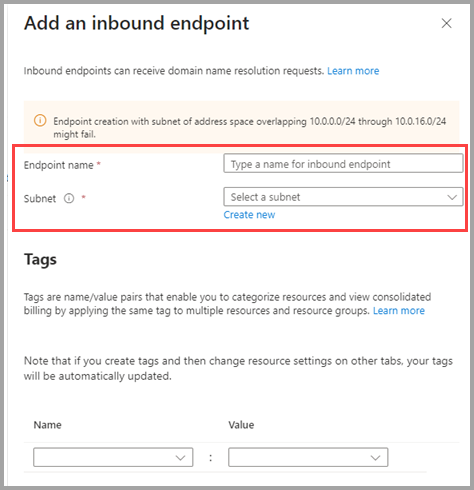 Screenshot of naming and assigning an endpoint.