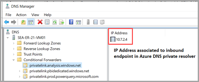 Screenshot of an IP address used for the conditional forwarder.