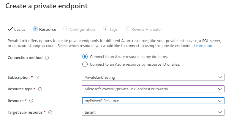 Create a private endpoint, resource