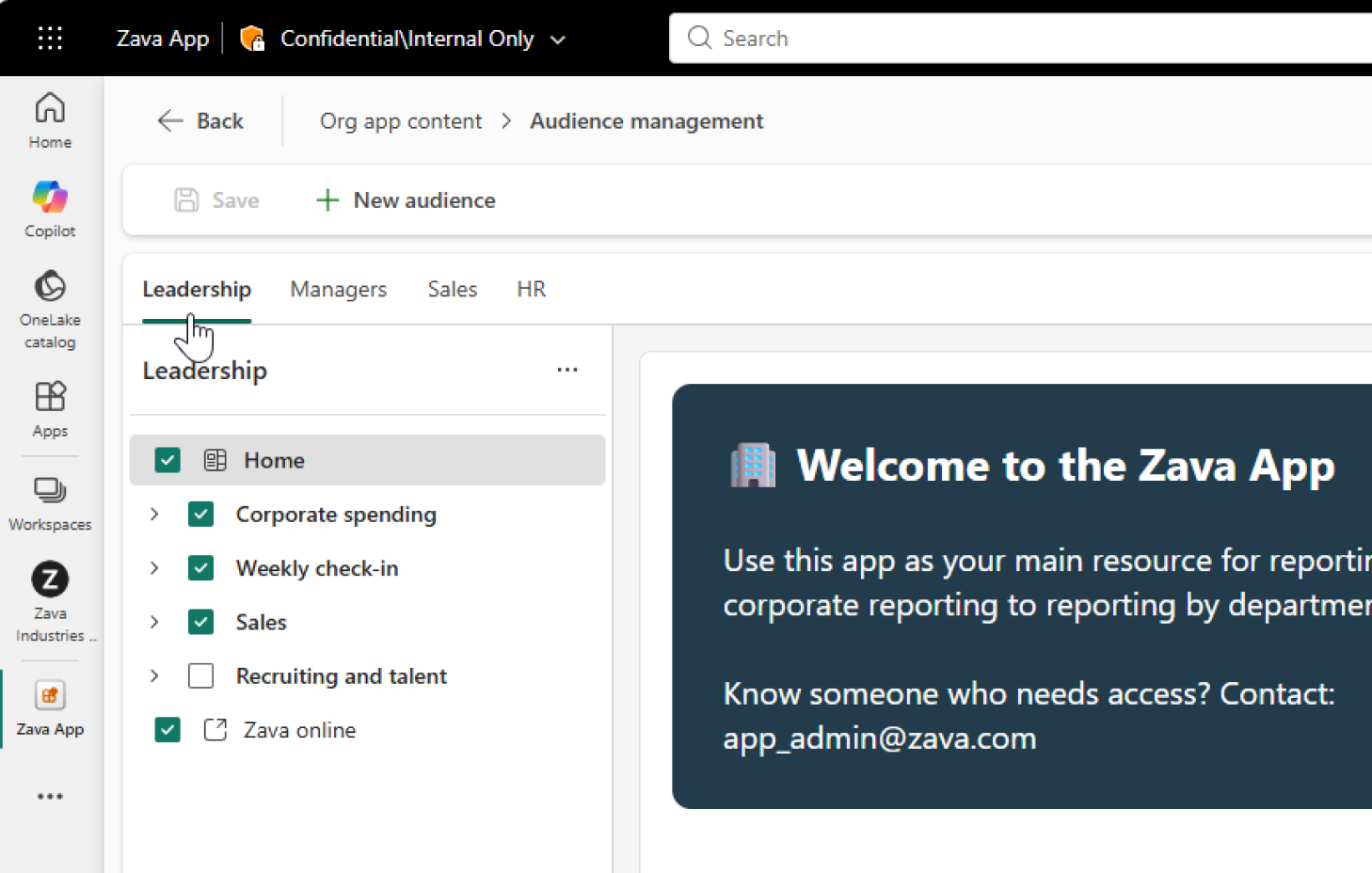 Screenshot of the audience management page for an org app.