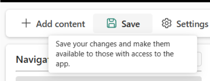 Screenshot of the org app save button from authoring view.