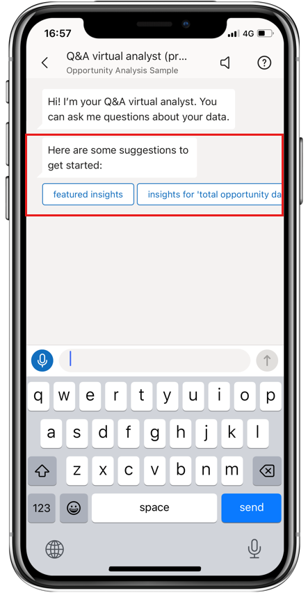 Screenshot of Q&A virtual analyst pane displaying suggested featured insights options.