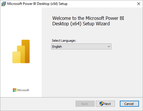 Screenshot of Power B I Desktop installation showing the setup wizard.