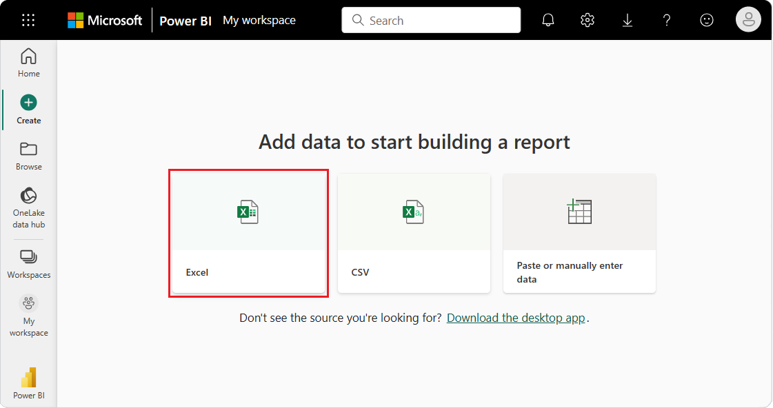 Screenshot that shows how to build a report from an Excel dataset.