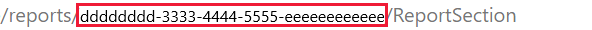 A screenshot showing report ID GUID in the Power B I service U R L