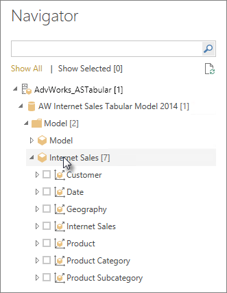 Screenshot shows the Navigator table or column to load.