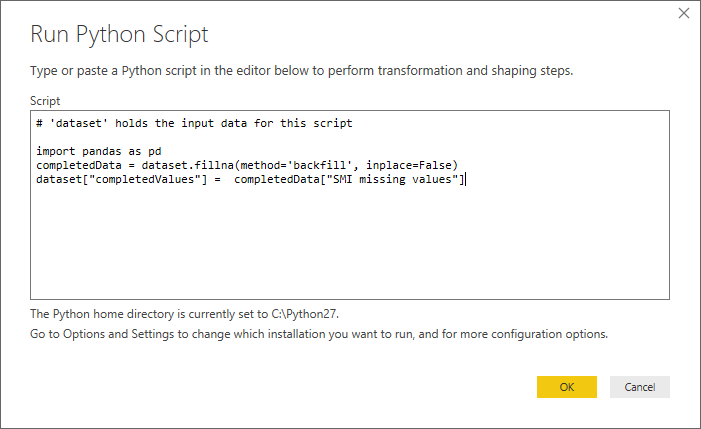 Screenshot of the Run Python Script dialog, showing the script code.