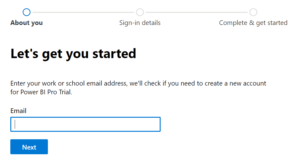 Screenshot showing the get started window.