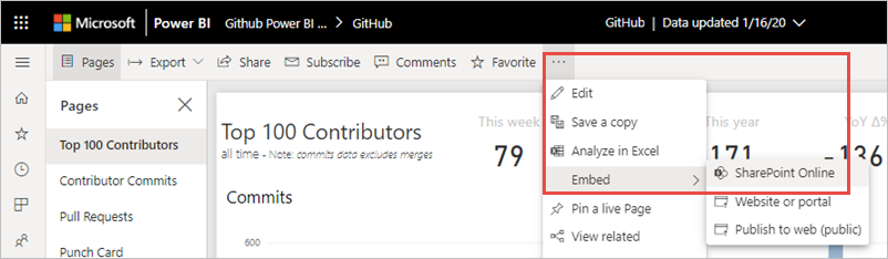Screenshot showing More options menu with SharePoint Online highlighted.