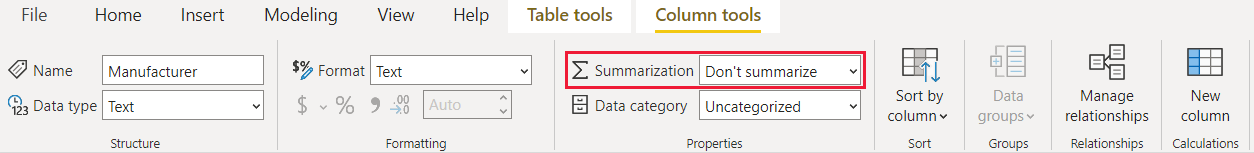 Screenshot showing the Summarization field with Don't summarize selected.