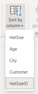 Screenshot showing the Sort by column dropdown with Hat Size ID selected.