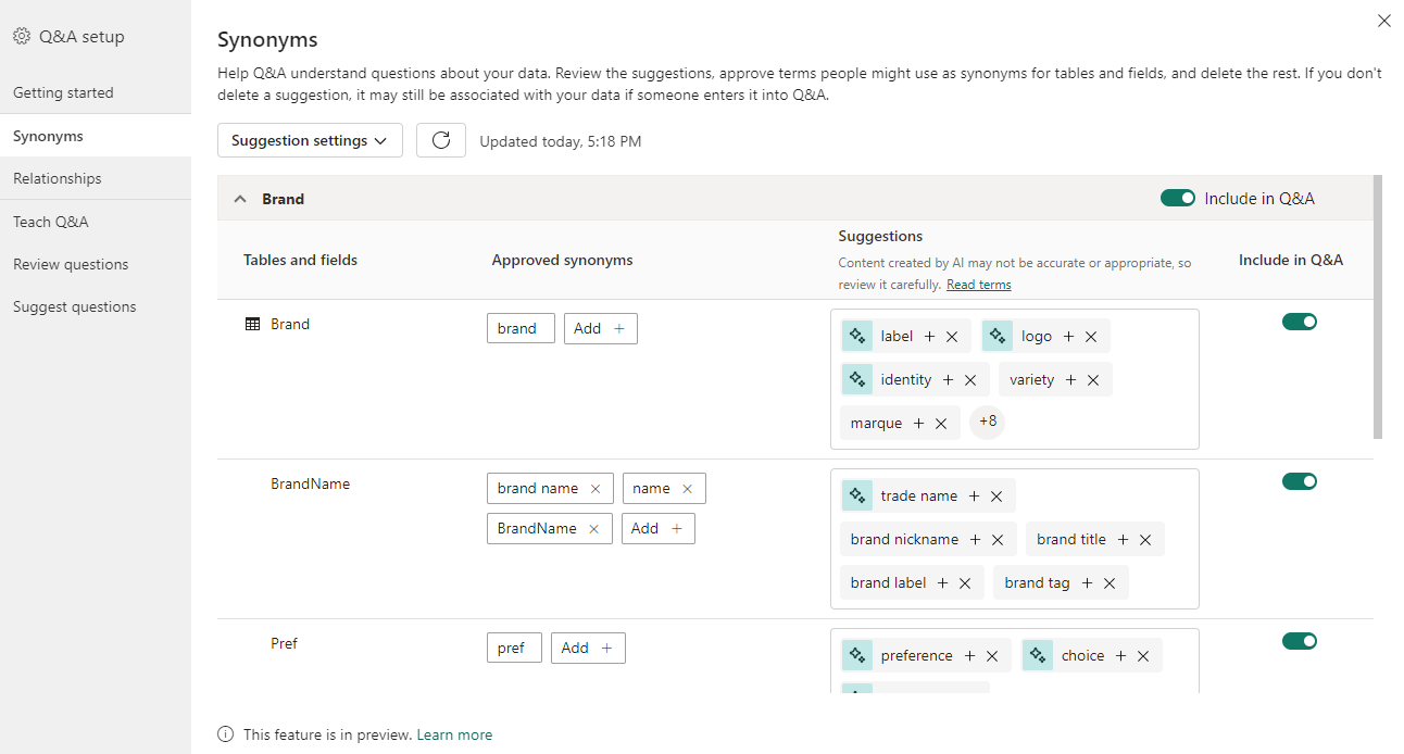 Best practices to optimize Q&A - Power BI