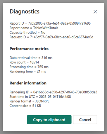 Screenshot of the dialog box for diagnostics.