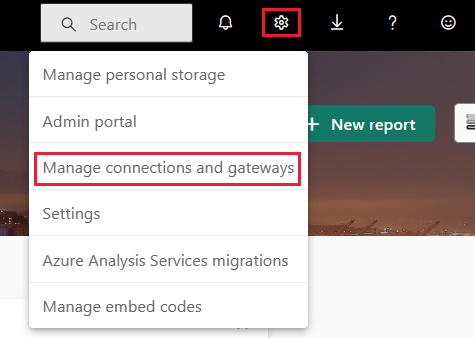 Screenshot of Manage gateway option under settings.