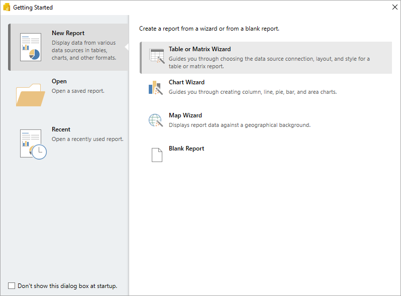 Screenshot showing Report Builder Getting Started.