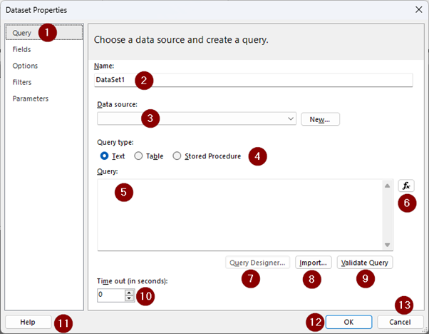 Screenshot showing Dataset properties dialog.