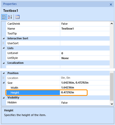 Screenshot of Properties Pane for selected table cell.