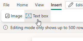 Screenshot of insert text box button.