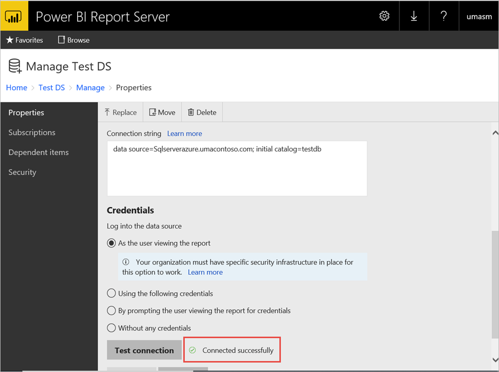 Power BI Report Server portal connected successfully