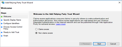 Welcome to the Add Relying Party Trust wizard