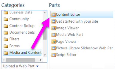 Select Content Editor Web Part