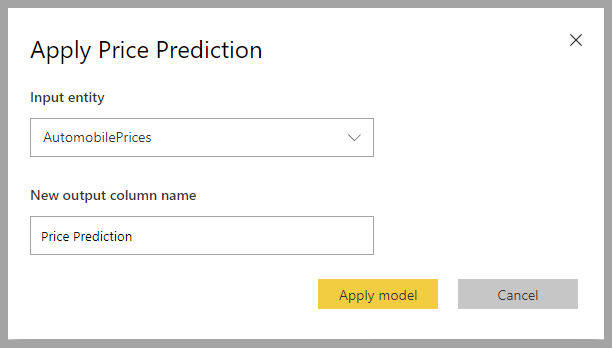 Screenshot of the Apply Price Prediction dialog.
