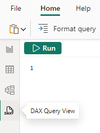 Screenshot of the DAX query view icon in Power BI Desktop.