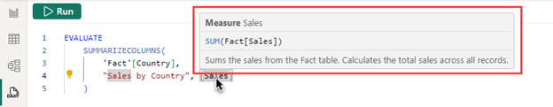 Screenshot of the hover to see measure formula feature.
