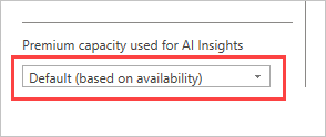 Screenshot of the dropdown option to select the Premium capacity used for AI Insights.