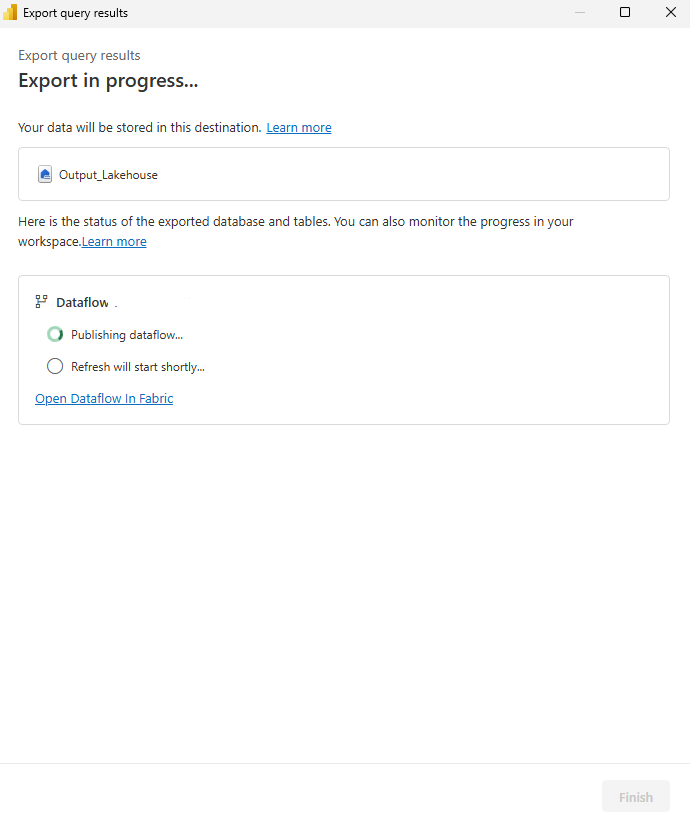Export in progress screen