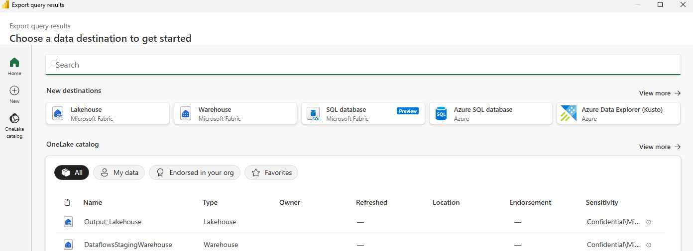 Destination selection screen