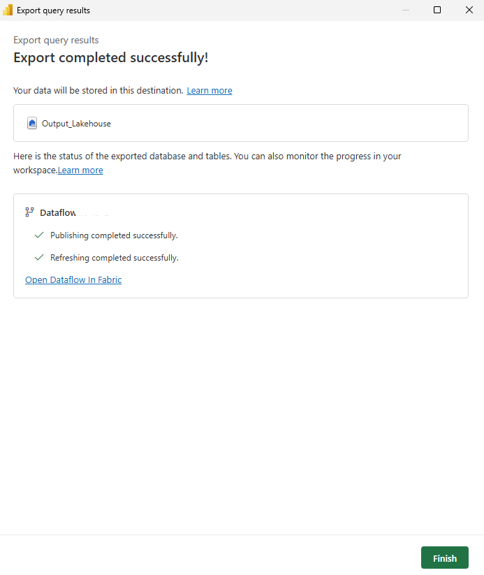 Export success screen