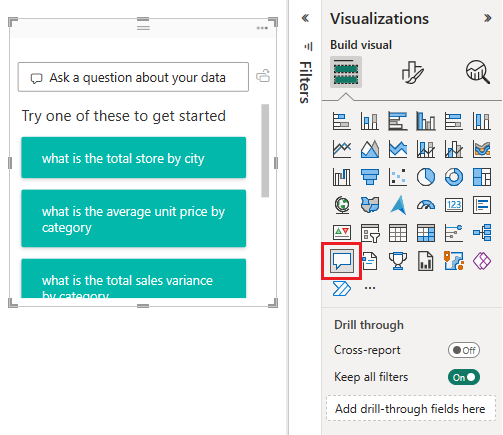 Screenshot showing a new Q&A visualization with a question box.