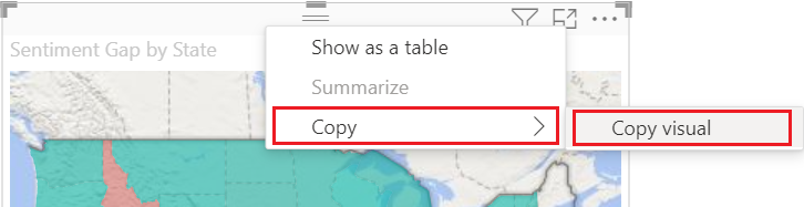 Screenshot that shows how to create a copy of the filled map visual.