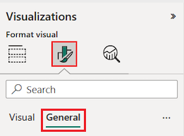 Screenshot that shows how to access the Format General section of the Visualizations pane.