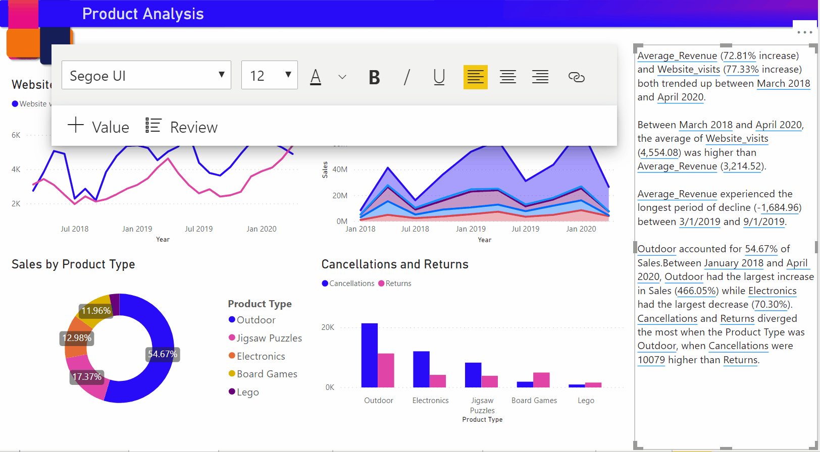 Screenshot showing how to create a dynamic value for a smart narrative visualization.